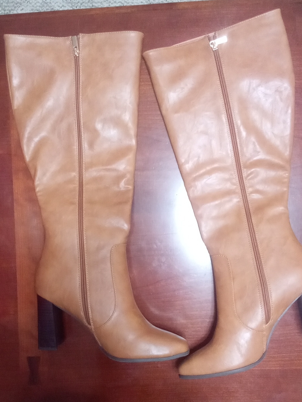 Journee  Tan Knee-High Side-Zip Heeled Riding Boots 11 Wide Calf NWT $99.99